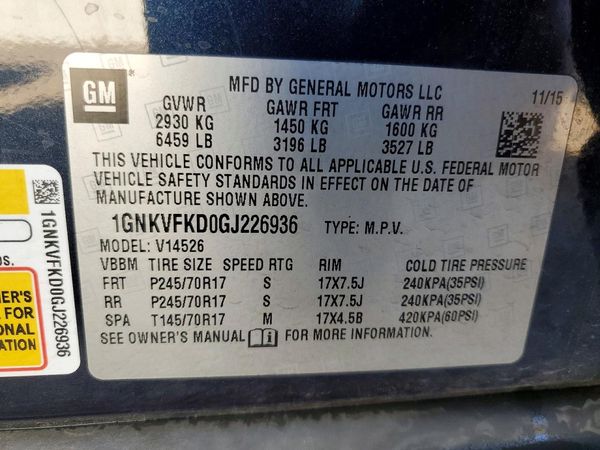 2016 CHEVROLET TRAVERSE