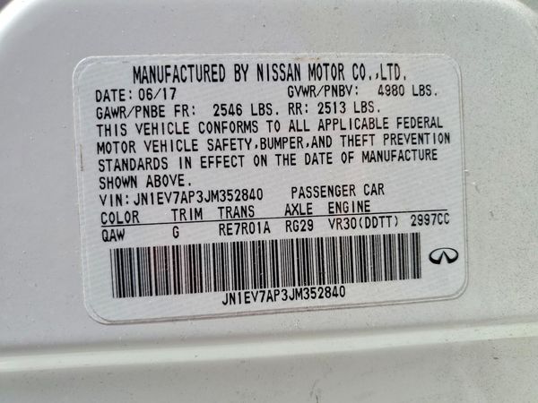 2018 INFINITI Q50 — VINS