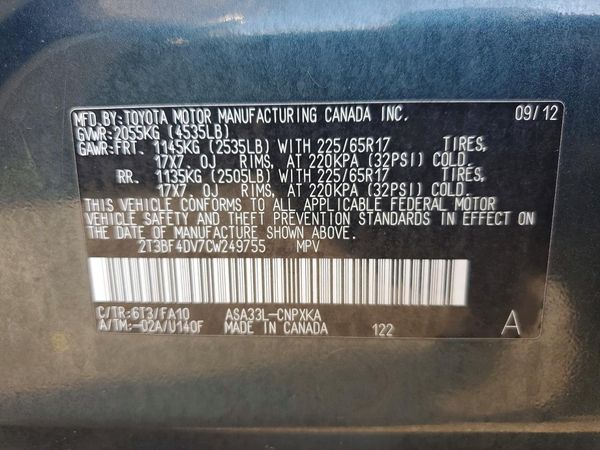 2012 TOYOTA RAV4 Standard — VINS