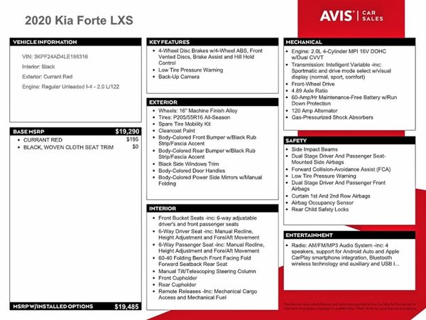 2020 KIA FORTE FE, LXS