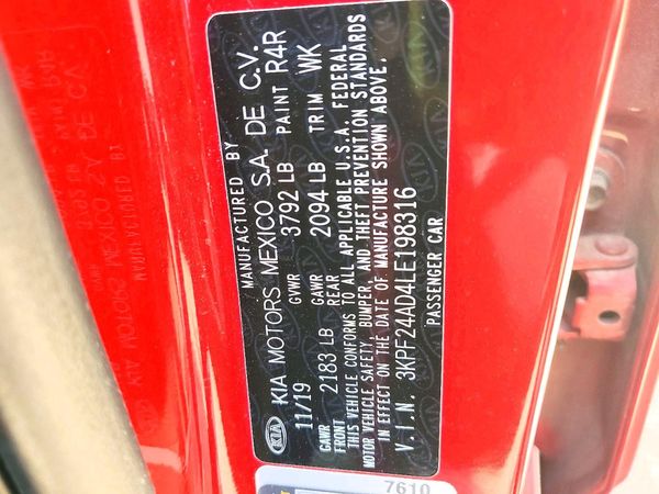 2020 KIA FORTE FE, LXS — VINS