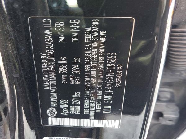 2022 HYUNDAI ELANTRA Limited — VINS