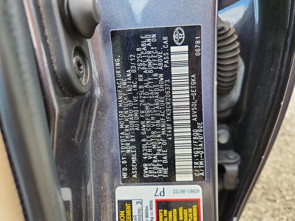 2012 TOYOTA CAMRY — VINS