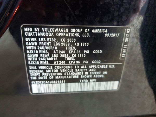 2018 VOLKSWAGEN ATLAS SE — VINS