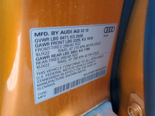 2019 AUDI Q8 S Line quattro Prestige — VINS