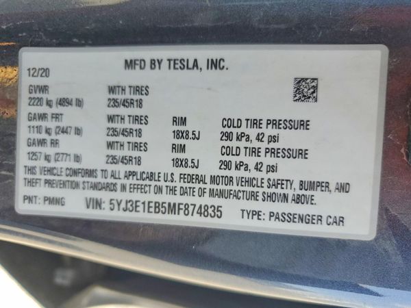2021 TESLA MODEL 3