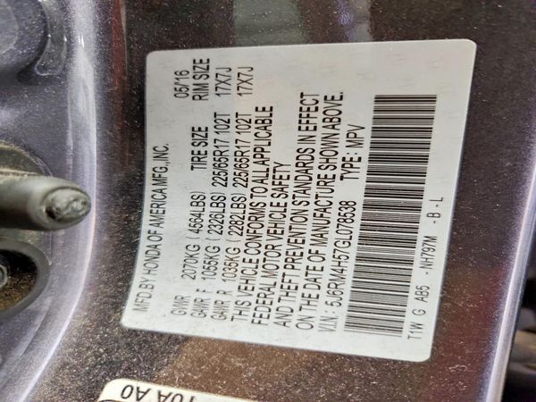 2016 HONDA CRV EX