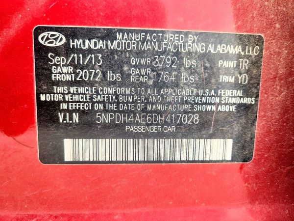 2013 HYUNDAI ELANTRA — VINS