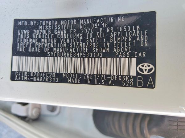 2017 TOYOTA COROLLA — VINS