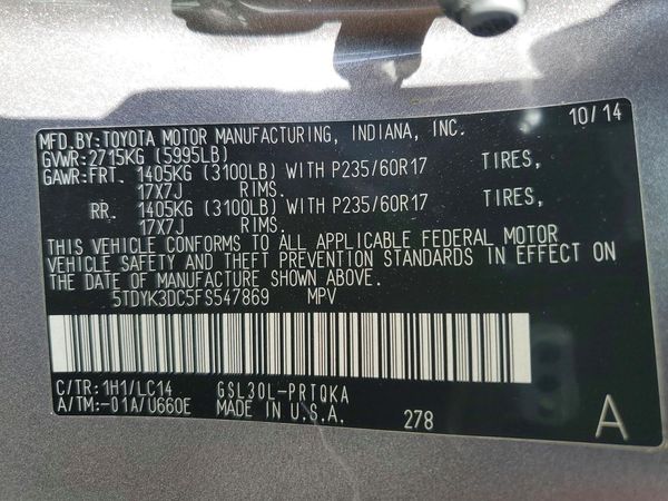 2015 TOYOTA SIENNA