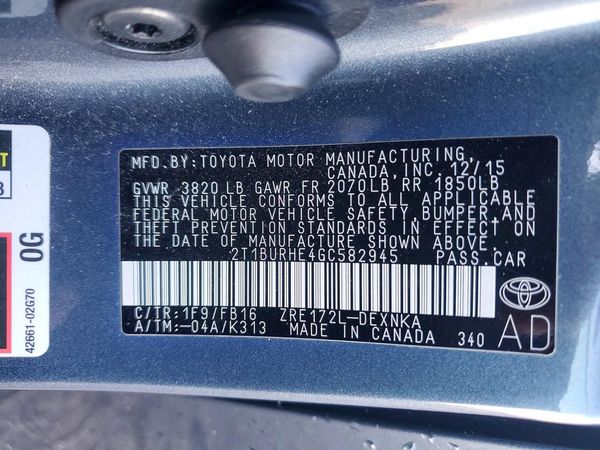 2016 TOYOTA COROLLA L/LE