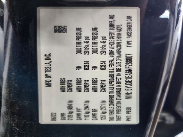 2022 TESLA MODEL 3