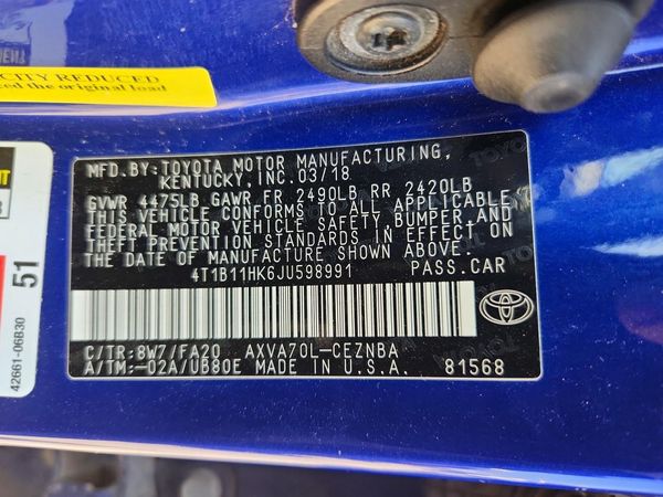 2018 TOYOTA CAMRY L/LE/SE/XLE