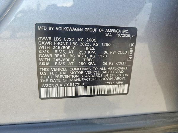 2026 VOLKSWAGEN ATLAS SE — VINS