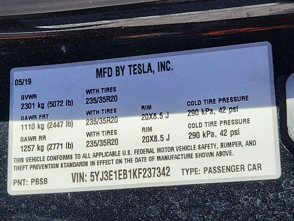 2019 TESLA MODEL 3