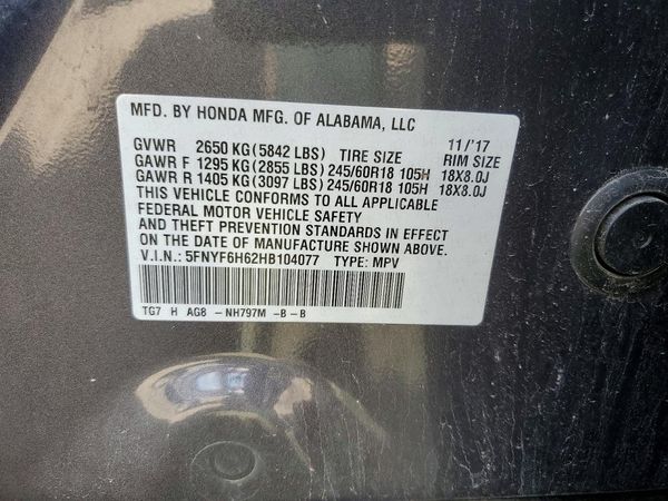 2017 HONDA PILOT EXL SENSING — VINS