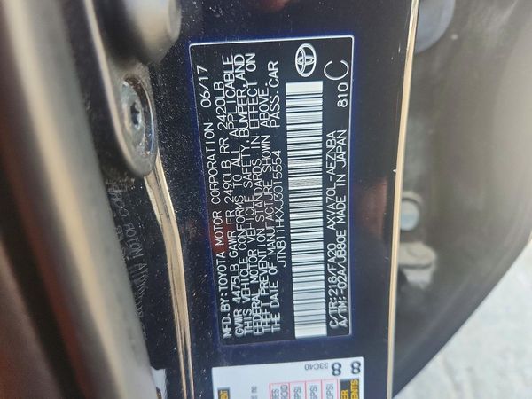2018 TOYOTA CAMRY LE/SE/XLE/XSE — VINS