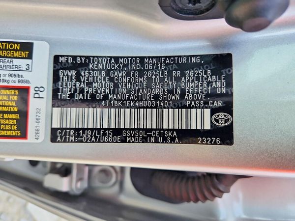 2017 TOYOTA CAMRY XLE/XSE — VINS
