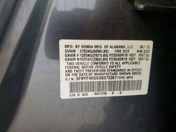 2013 HONDA PILOT EX-L — VINS