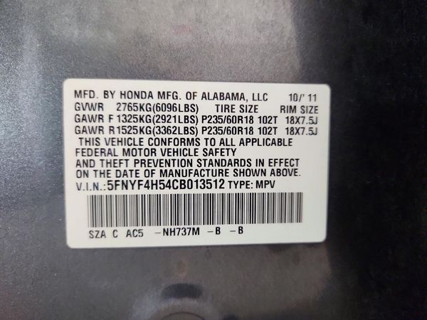 2012 HONDA PILOT EX-L — VINS