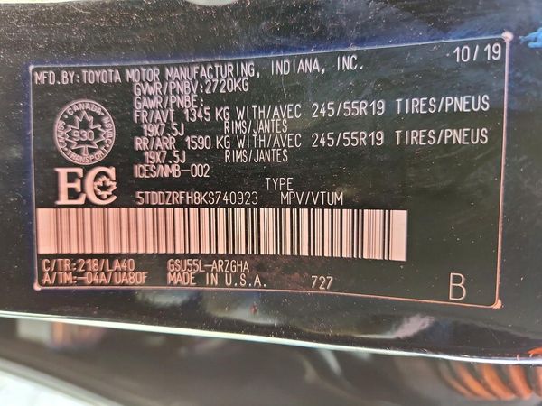 2019 TOYOTA HIGHLANDER Ltd/Ltd Platinum