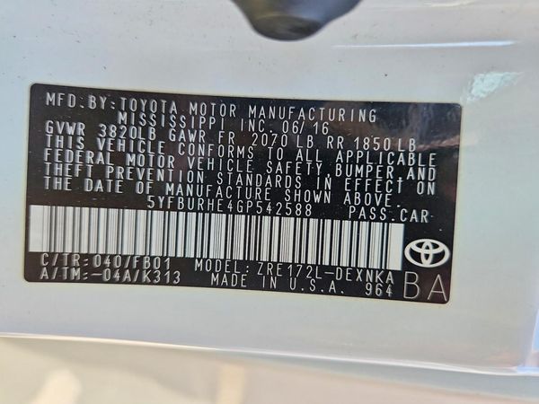 2016 TOYOTA COROLLA L/LE