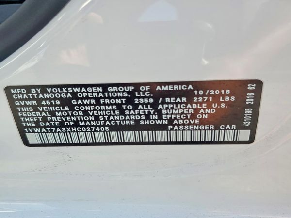 2017 VOLKSWAGEN PASSAT S