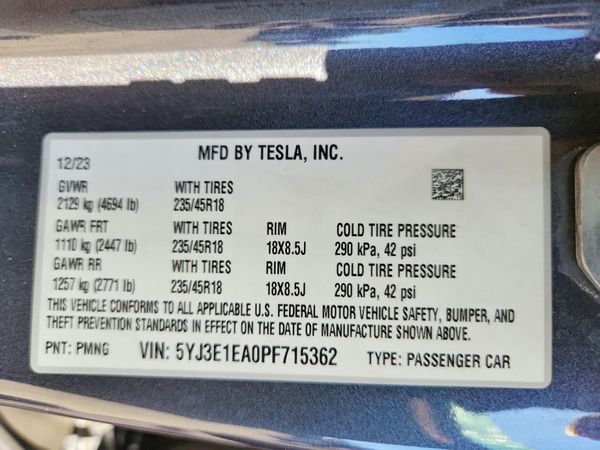 2023 TESLA MODEL 3 — VINS