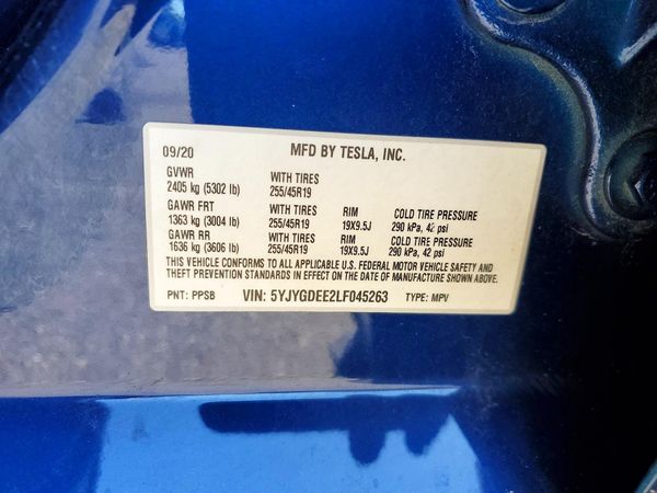 2020 TESLA MODEL Y — VINS