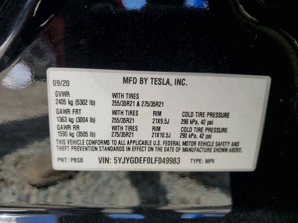 2020 TESLA MODEL Y