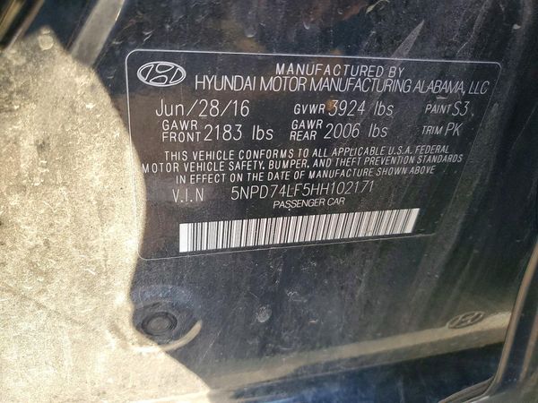 2017 HYUNDAI ELANTRA SE Base — VINS