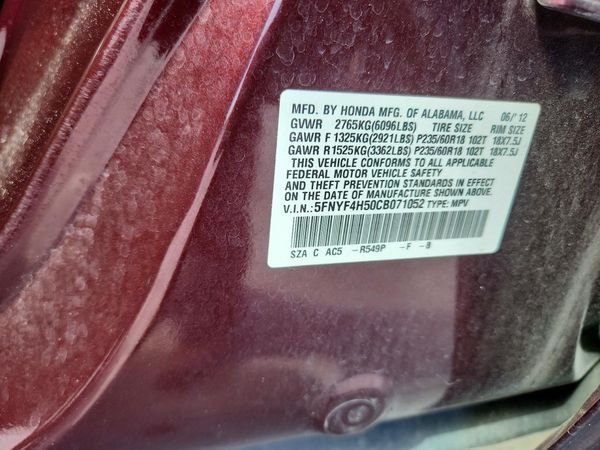 2012 HONDA PILOT EX-L — VINS