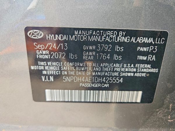 2013 HYUNDAI ELANTRA — VINS