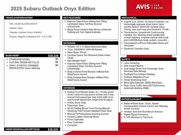 2025 SUBARU OUTBACK Onyx Edition