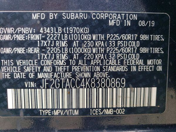 2019 SUBARU CROSSTREK Premium — VINS