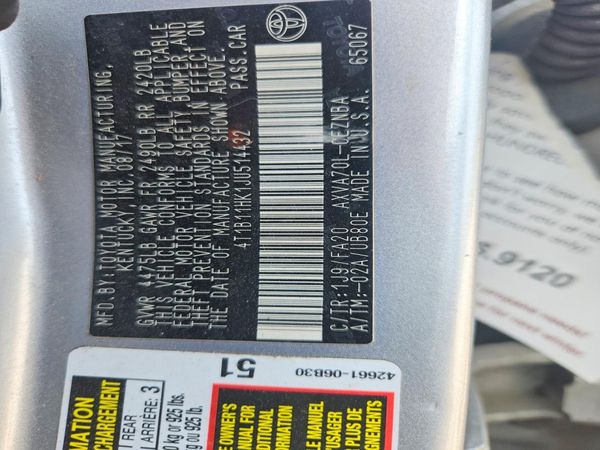 2018 TOYOTA CAMRY L/LE/SE/XLE — VINS