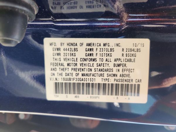 2016 ACURA TLX Base — VINS