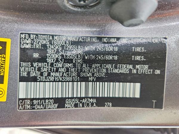 2019 TOYOTA HIGHLANDER SE/XLE