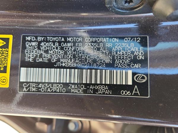 2012 LEXUS CT 200h