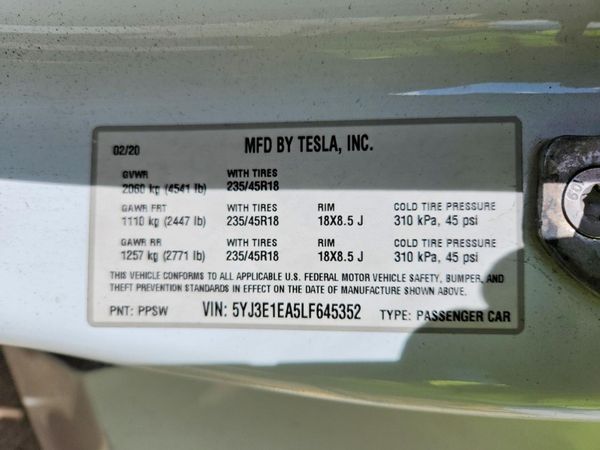 2020 TESLA MODEL 3
