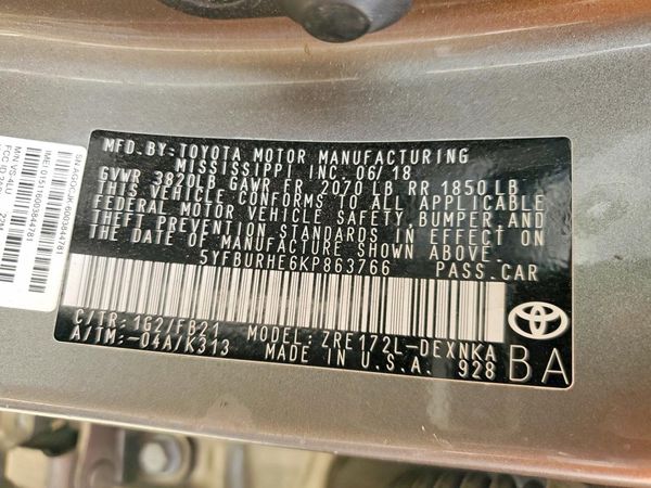 2019 TOYOTA COROLLA L/LE/SE/XLE/XSE