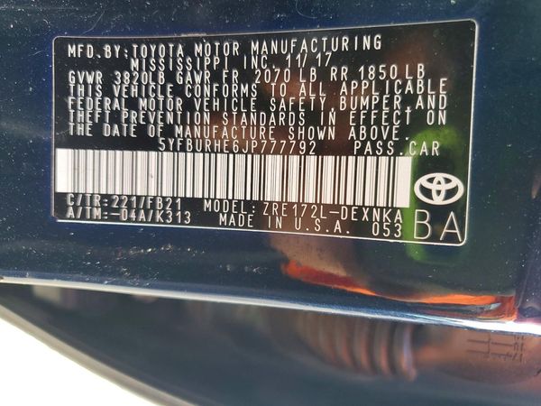 2018 TOYOTA COROLLA L/LE/SE/XLE/XSE
