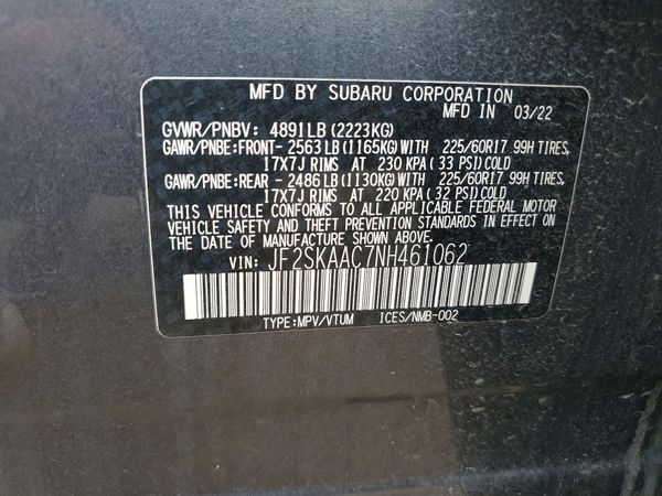 2022 SUBARU FORESTER Base — VINS