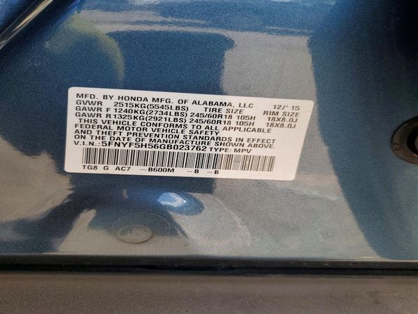 2016 HONDA PILOT EXL