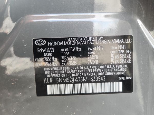 2021 HYUNDAI SANTA FE SEL — VINS