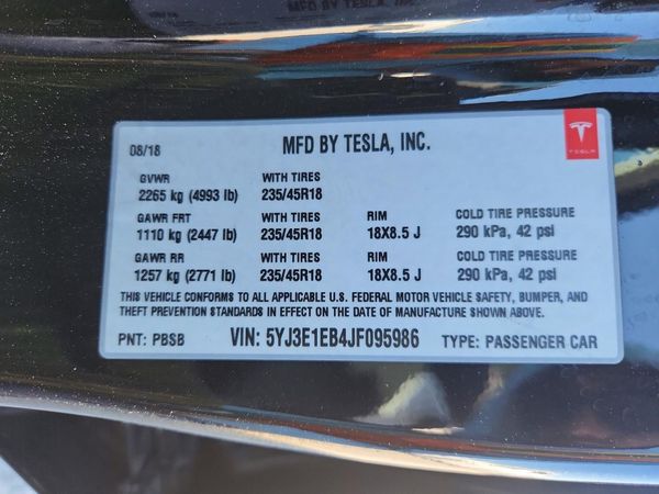 2018 TESLA MODEL 3