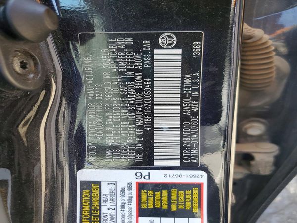 2012 TOYOTA CAMRY — VINS