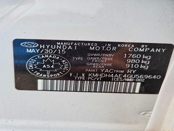 2016 HYUNDAI ELANTRA — VINS