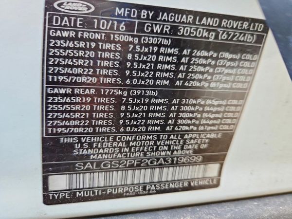 2016 LAND ROVER RANGEROVER HSE — VINS