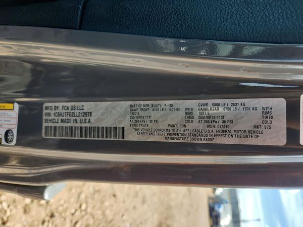 2020 JEEP GLADIATOR Overland — VINS